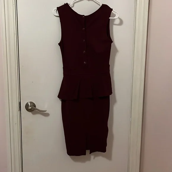 3/$20. Burgundy Peplum Dress - Picture 4 of 9